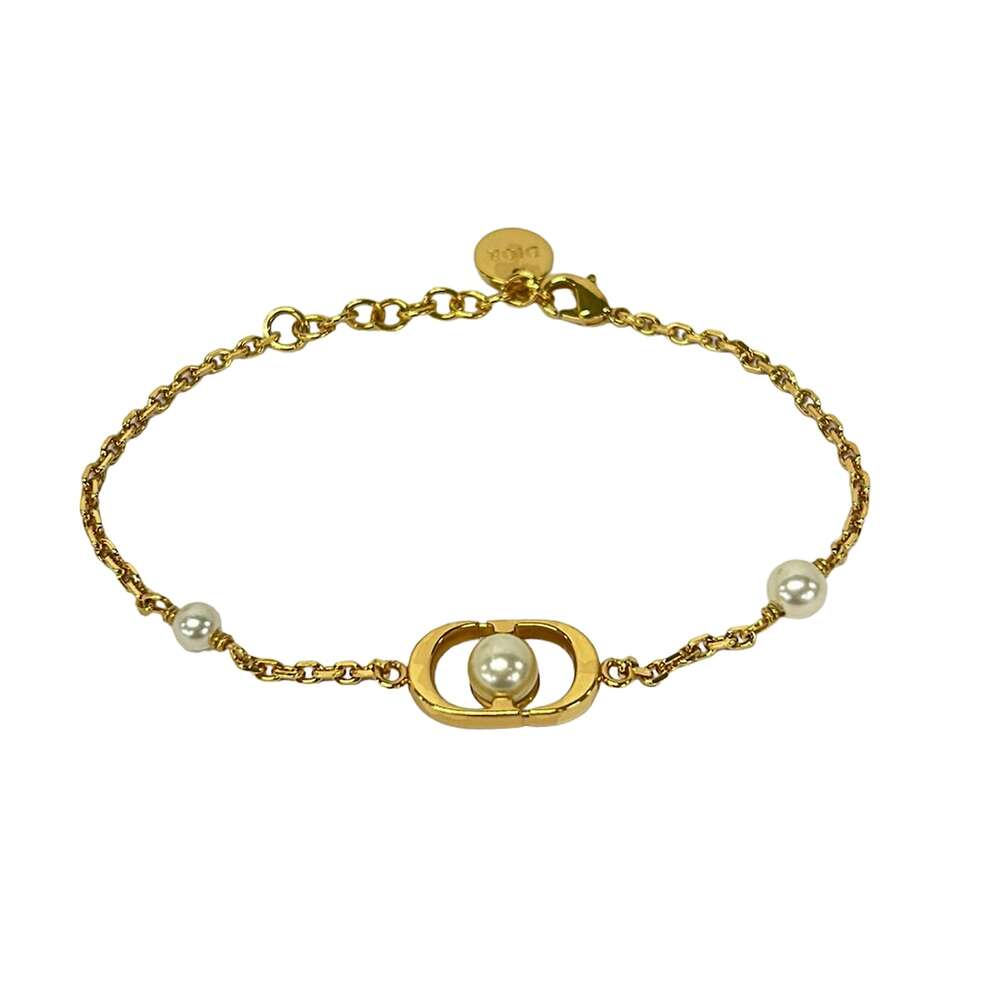 Christian Dior Petit CD Bracelet Gold White Hardware Faux Pearl